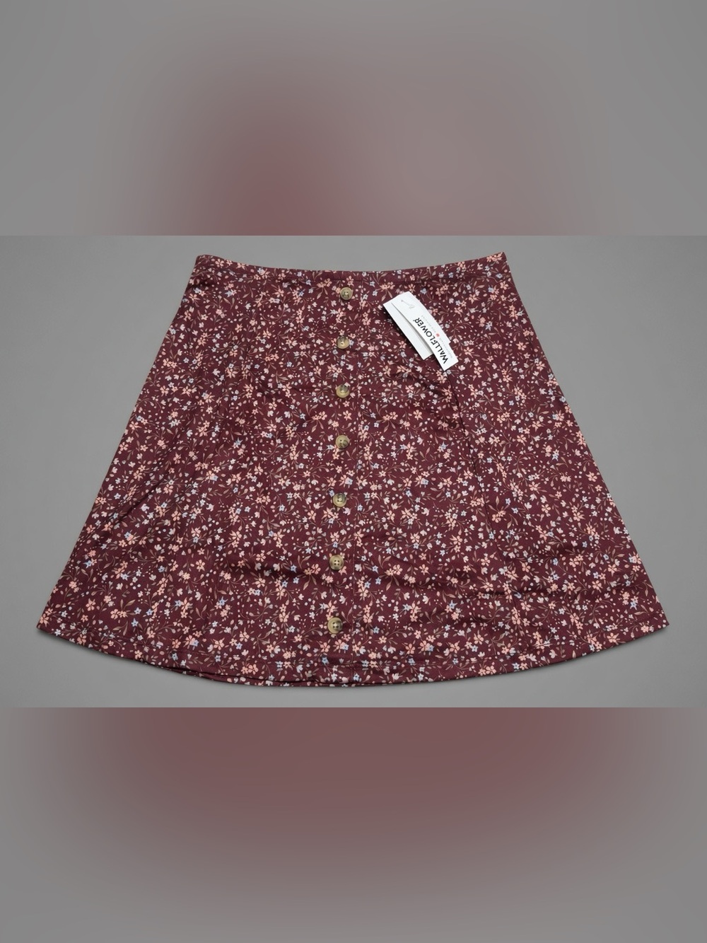 Wallflower Floral Maroon Button Accents A-Line Skirt Size L NWT